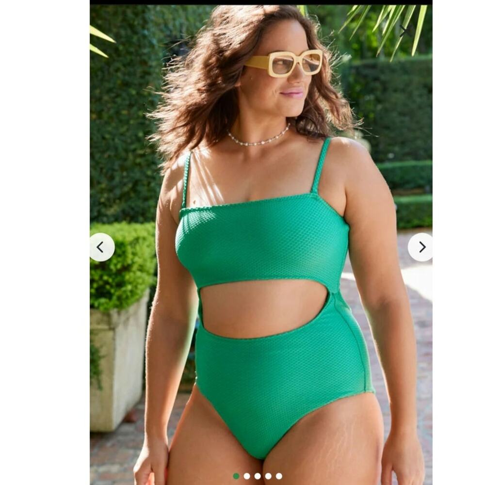 Aerie Jacquard Cut Out Strapless One-Piece Swimsuit Size: S
